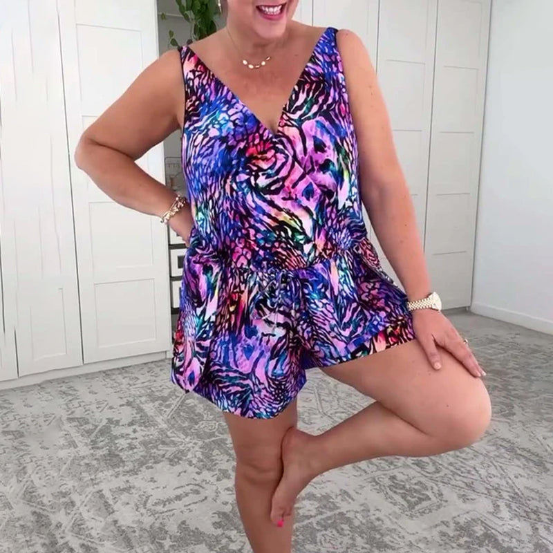 Costume da Bagno Intero a V con Stampa Colorata