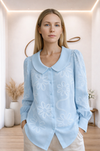 Camicia Ricamata Floreale con Colletto Peter Pan