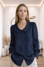 Camicia Ricamata Floreale con Colletto Peter Pan