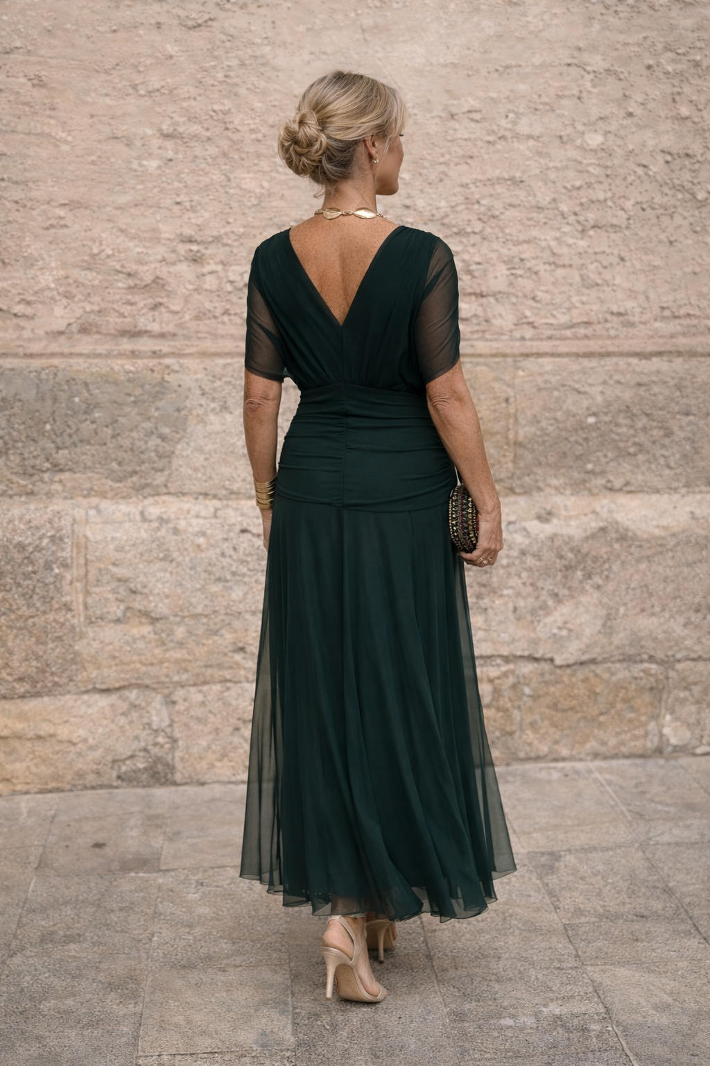 Maxi abito elegante da festa con scollo a cuore