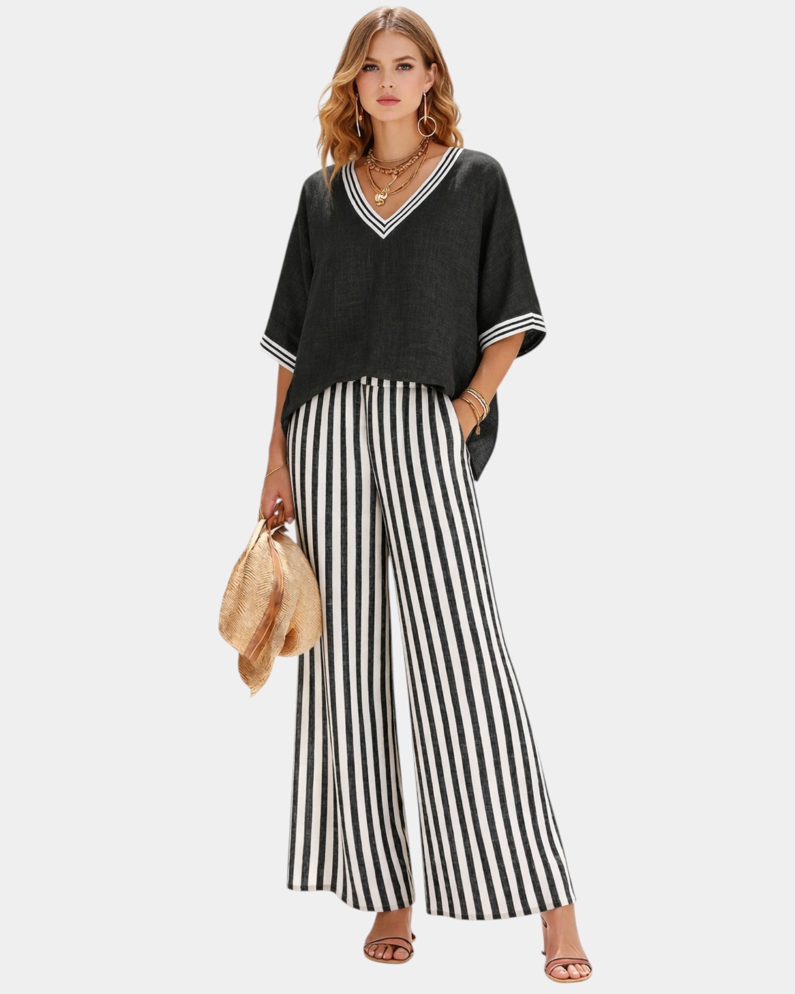 Tristane | Completo di pantaloni e blusa a righe