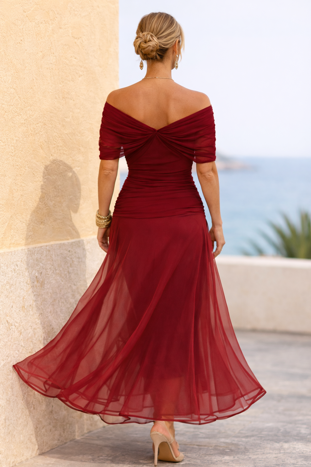 Maxi abito elegante da festa con scollo a cuore