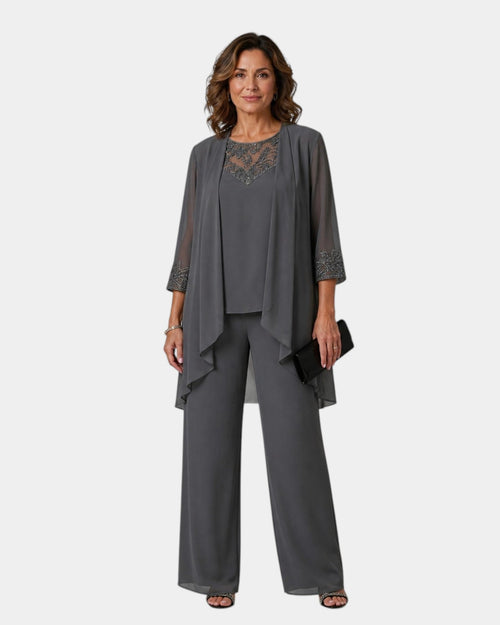 Adalie | Completo pantaloni, blusa e cappotto coordinati