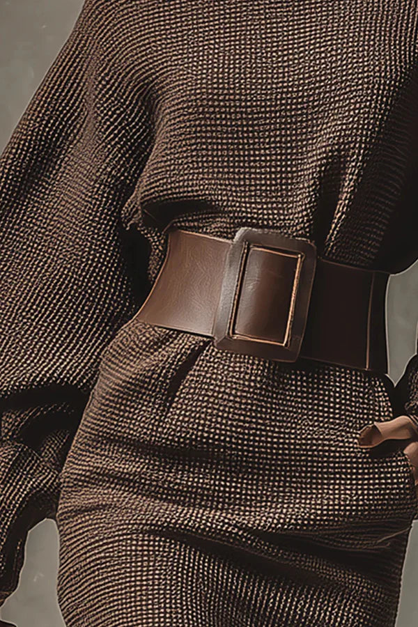 Vasia - Abito in maglia color moka con silhouette