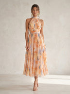 Esther | Vestito con Stampa Acquerello e Scollo All'americana