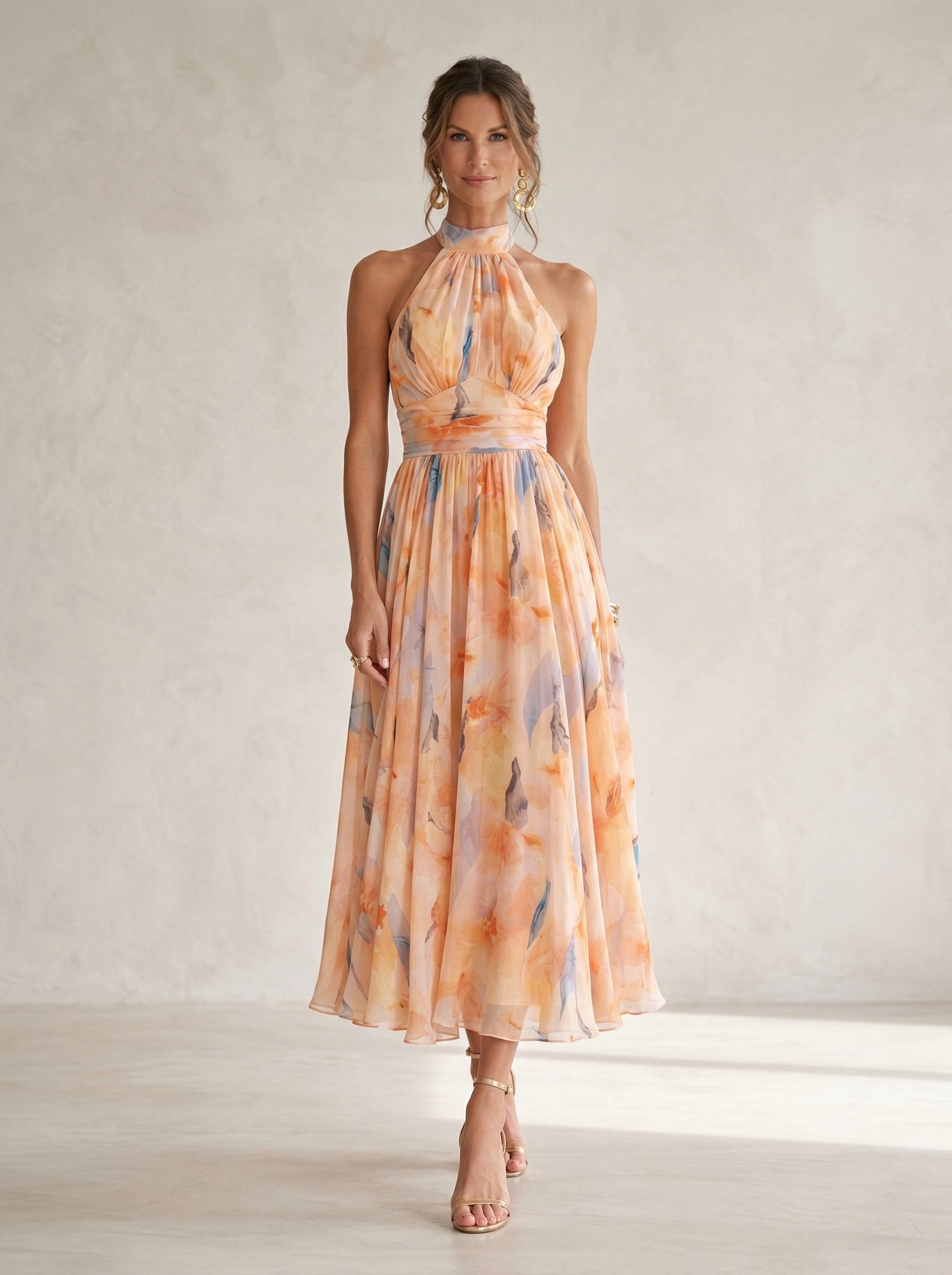 Esther | Vestito con Stampa Acquerello e Scollo All'americana