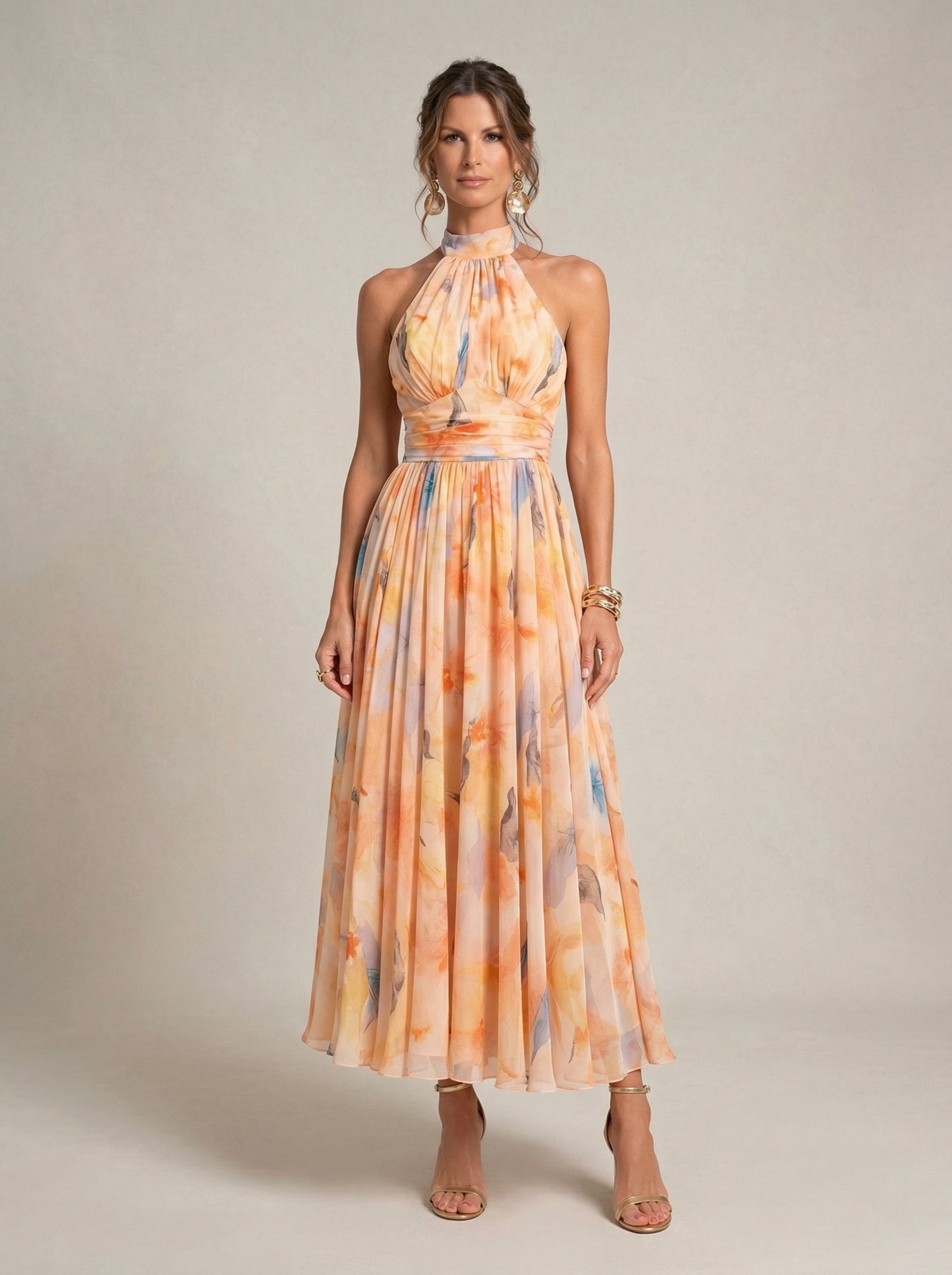 Esther | Vestito con Stampa Acquerello e Scollo All'americana