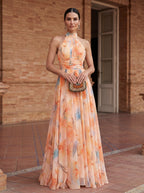 Esther | Vestito con Stampa Acquerello e Scollo All'americana