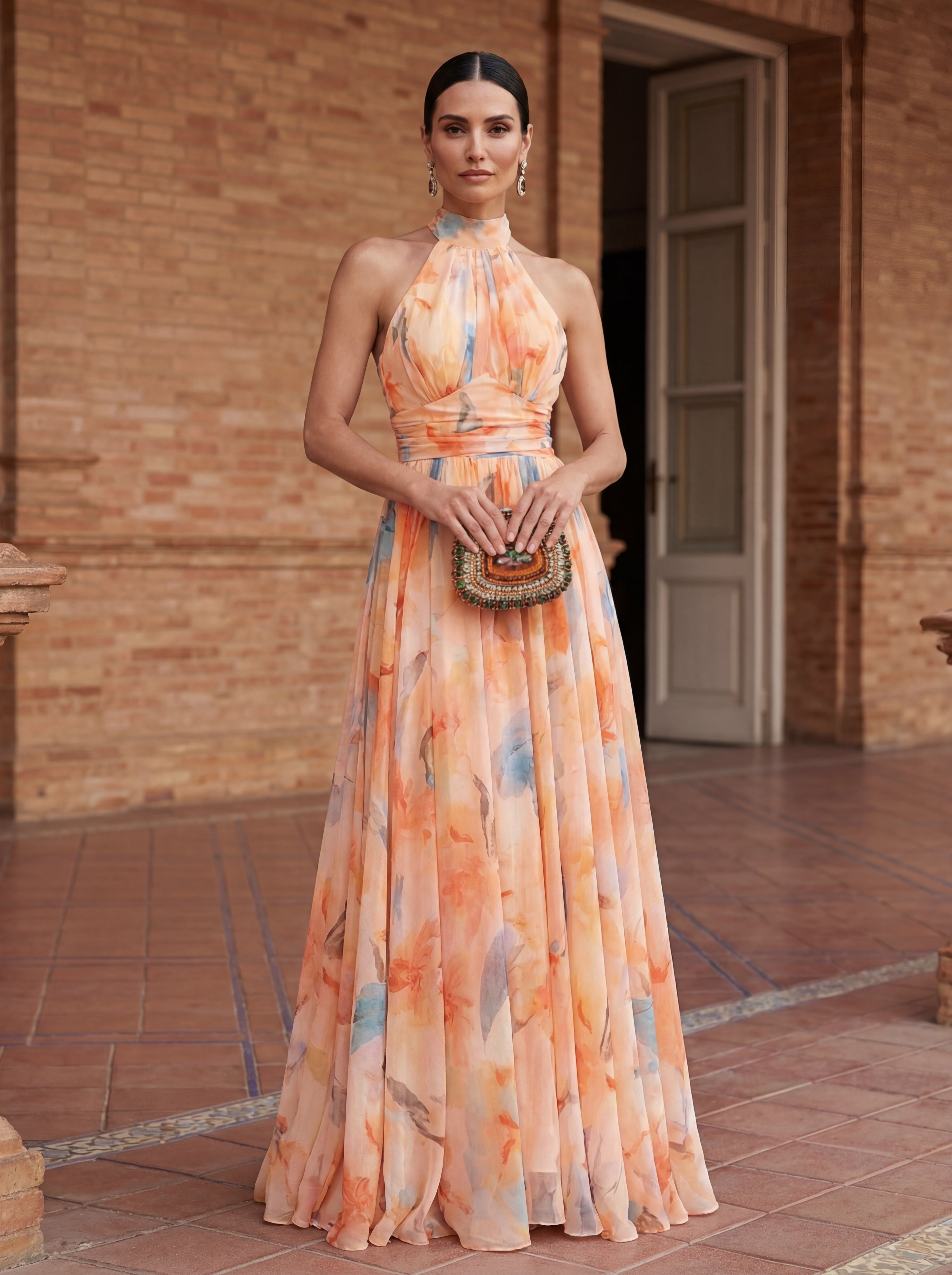 Esther | Vestito con Stampa Acquerello e Scollo All'americana