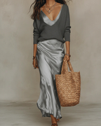 Elena | Abito midi in raso con maglione incluso