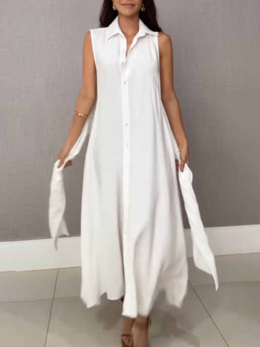 Vestito midi monopetto a camicia con cravatta