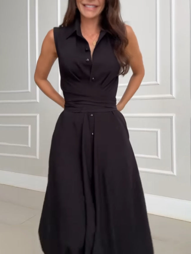 Vestito midi monopetto a camicia con cravatta