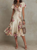 Alba - Abito midi elegante retrò in raso floreale