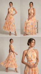 Esther | Vestito con Stampa Acquerello e Scollo All'americana