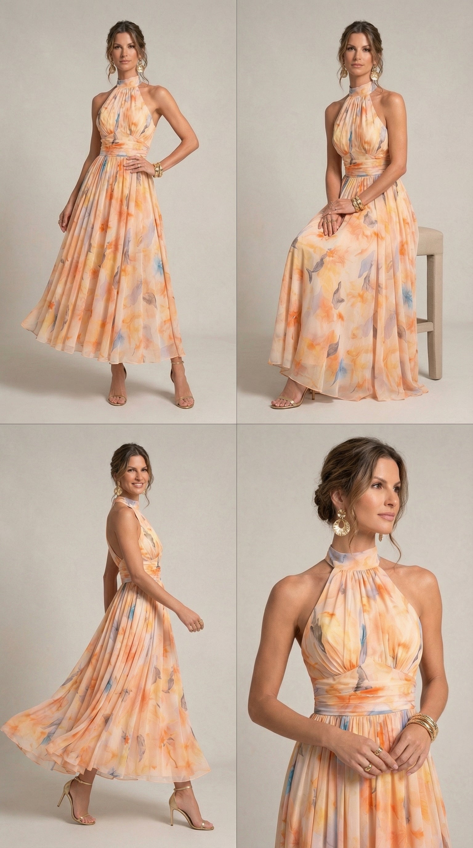 Esther | Vestito con Stampa Acquerello e Scollo All'americana