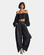 Cíntia | Completo con top a spalle scoperte e pantaloni a palazzo