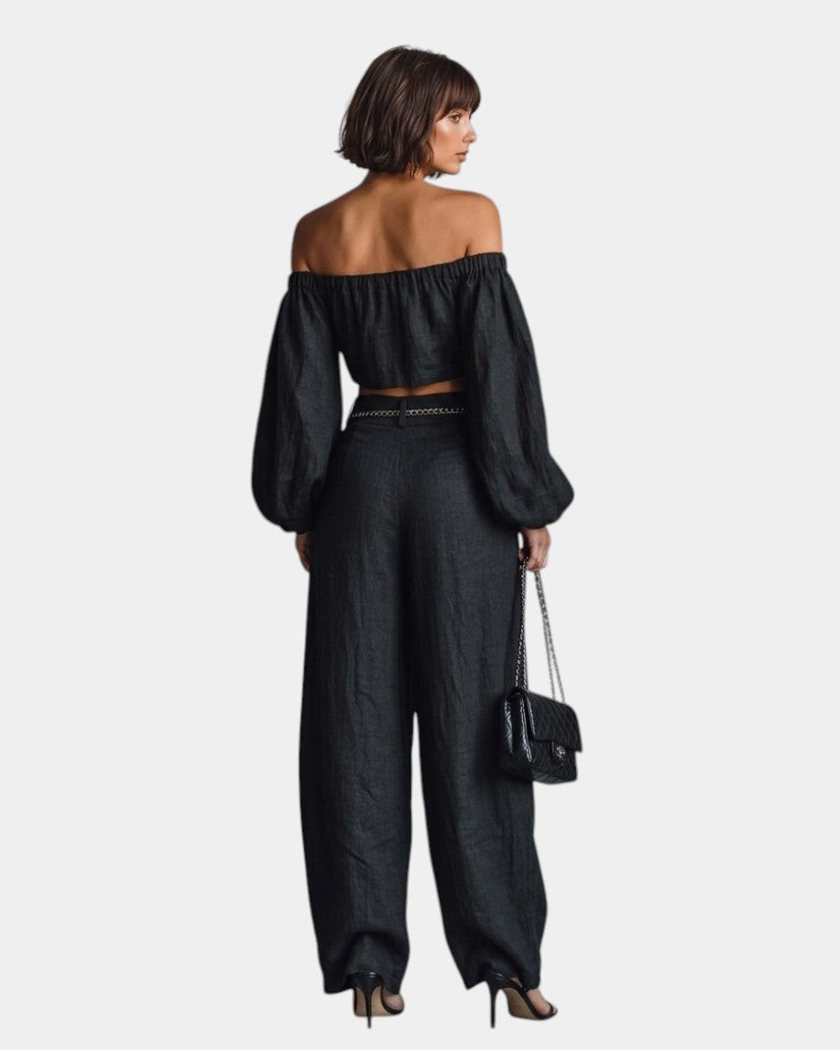 Cíntia | Completo con top a spalle scoperte e pantaloni a palazzo