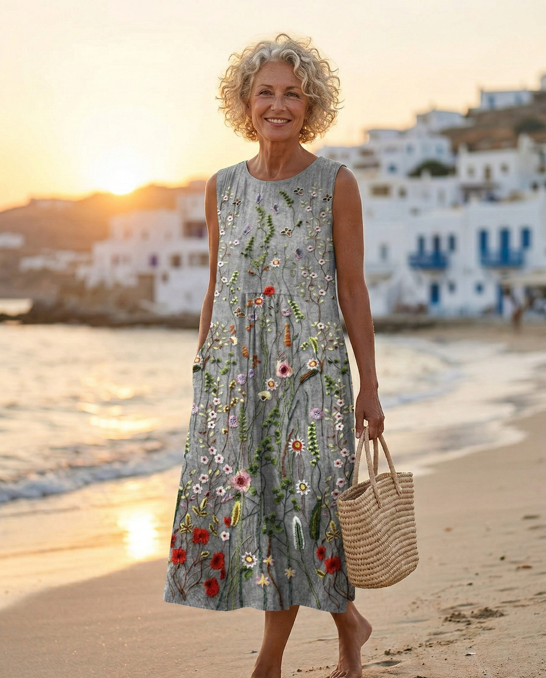 Thalia| Abito Midi Fiori Selvatici