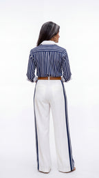 Sol - Completo da donna con camicia a righe e pantaloni a palazzo