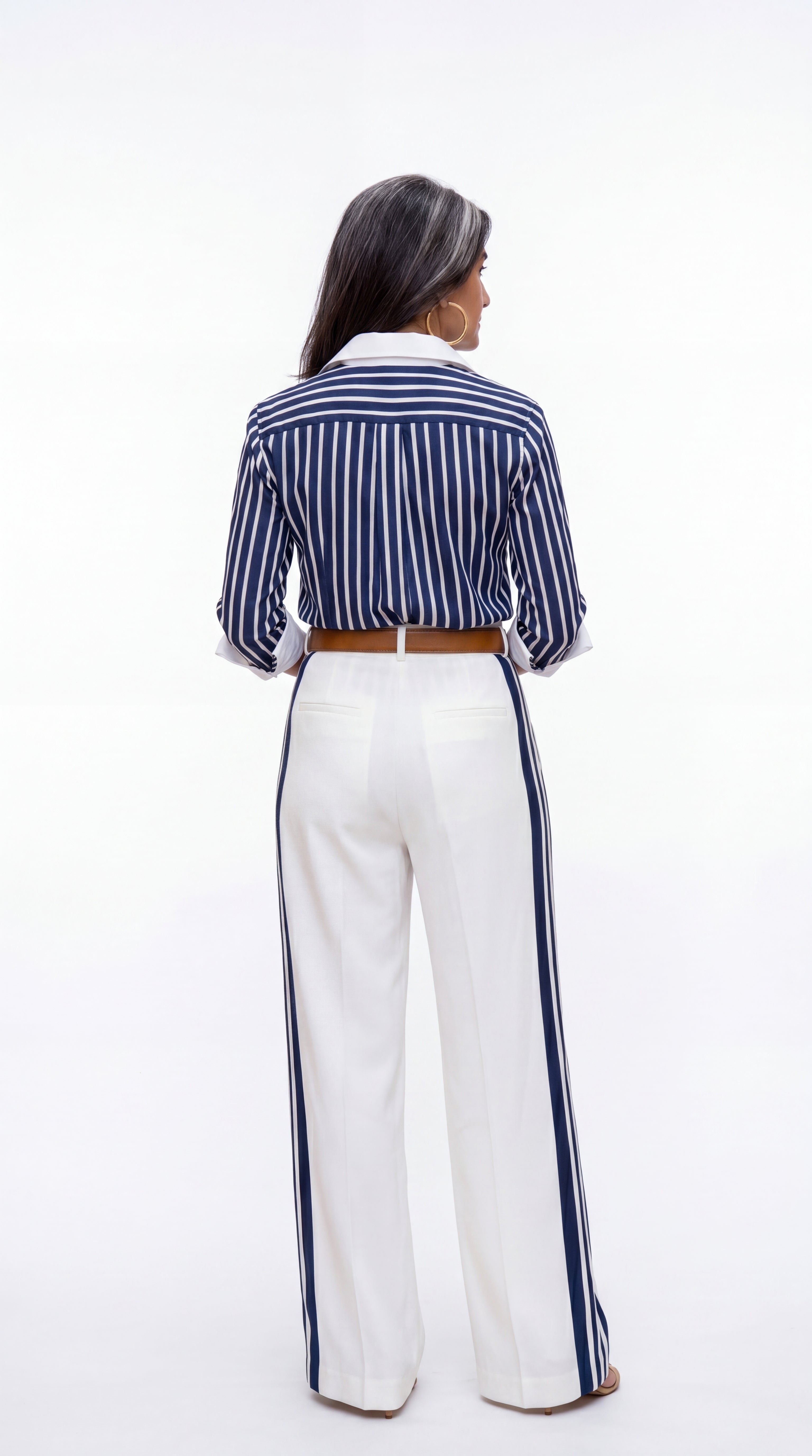 Sol - Completo da donna con camicia a righe e pantaloni a palazzo