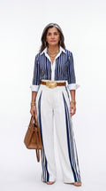 Sol - Completo da donna con camicia a righe e pantaloni a palazzo