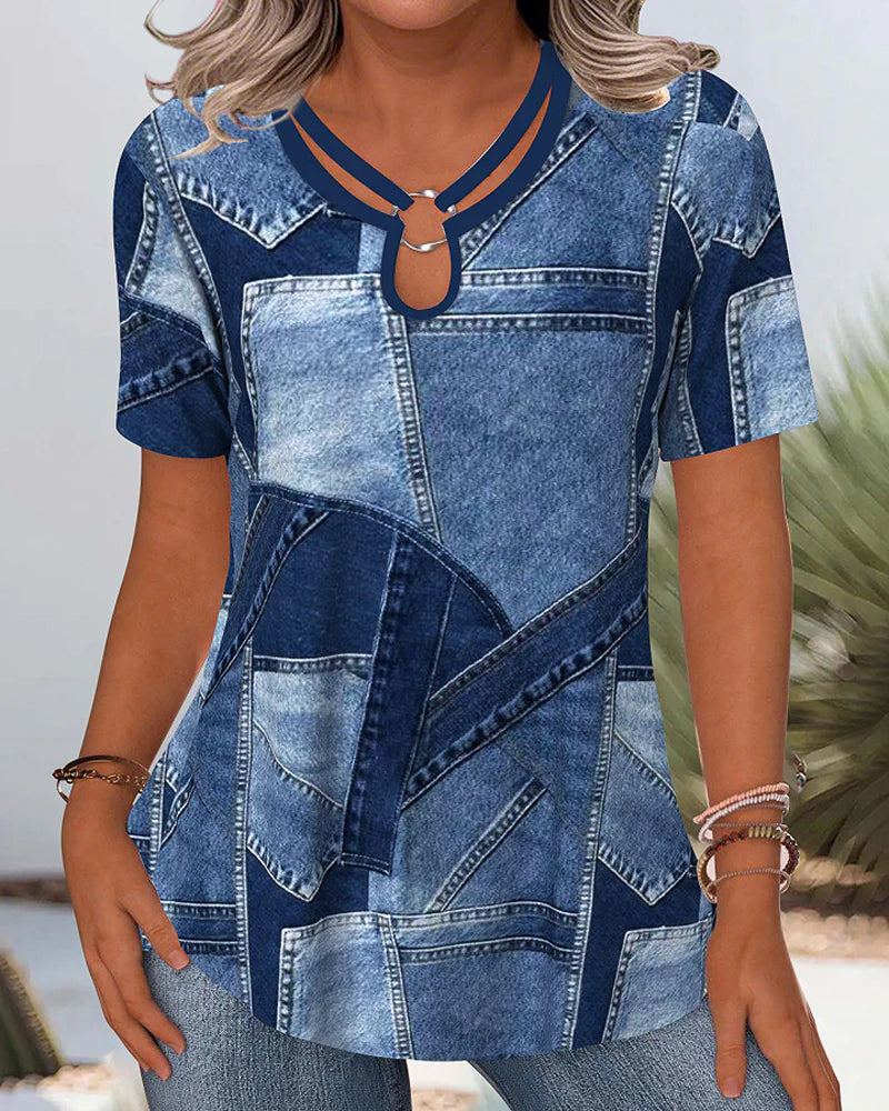 Camicetta Vintage Jeans Contrasto Ritagliato