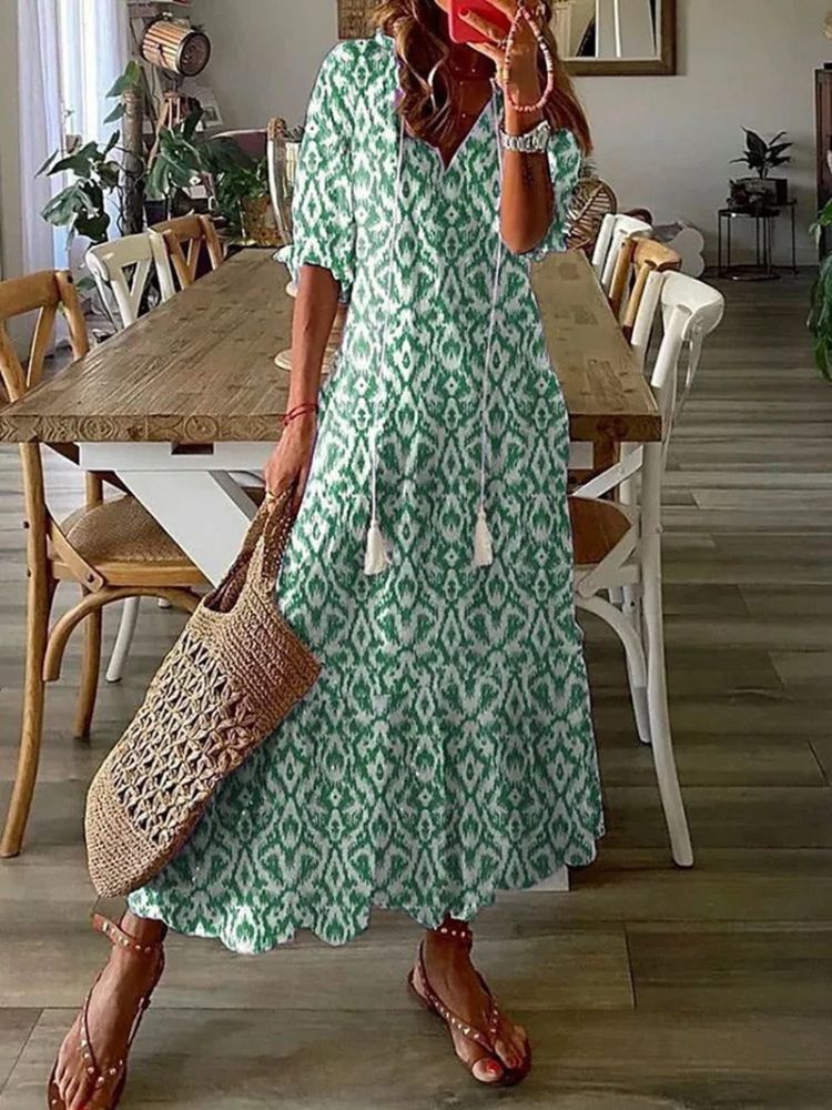 Kleoniki - Elegante abito lungo in velluto con fiori