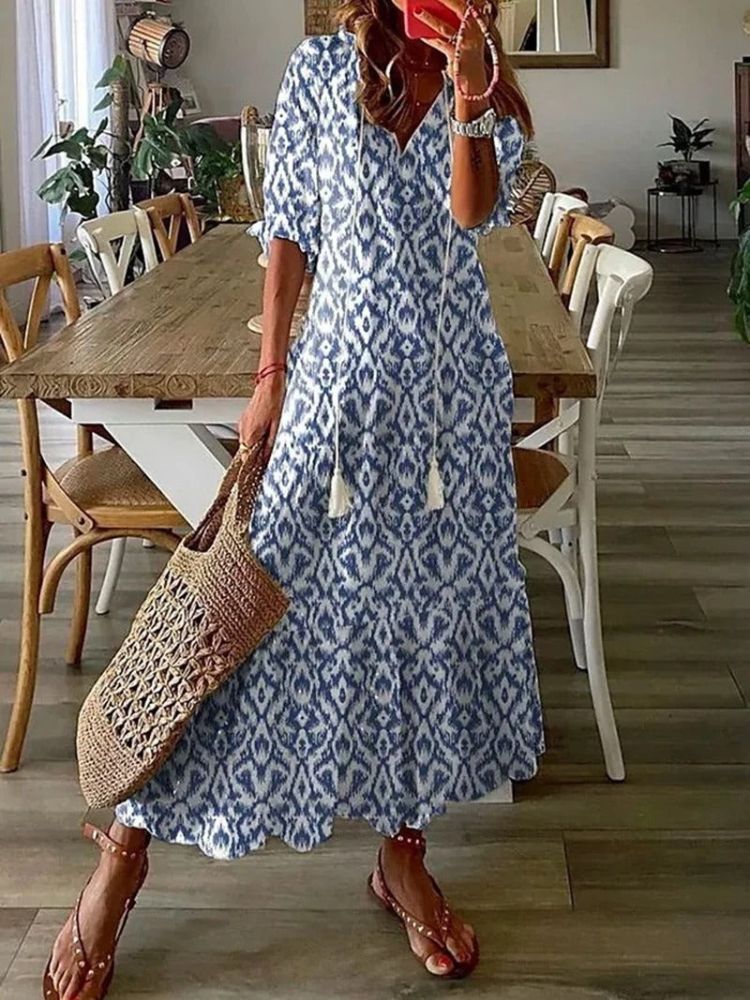 Kleoniki - Elegante abito lungo in velluto con fiori