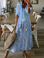 Kleoniki - Elegante abito lungo in velluto con fiori