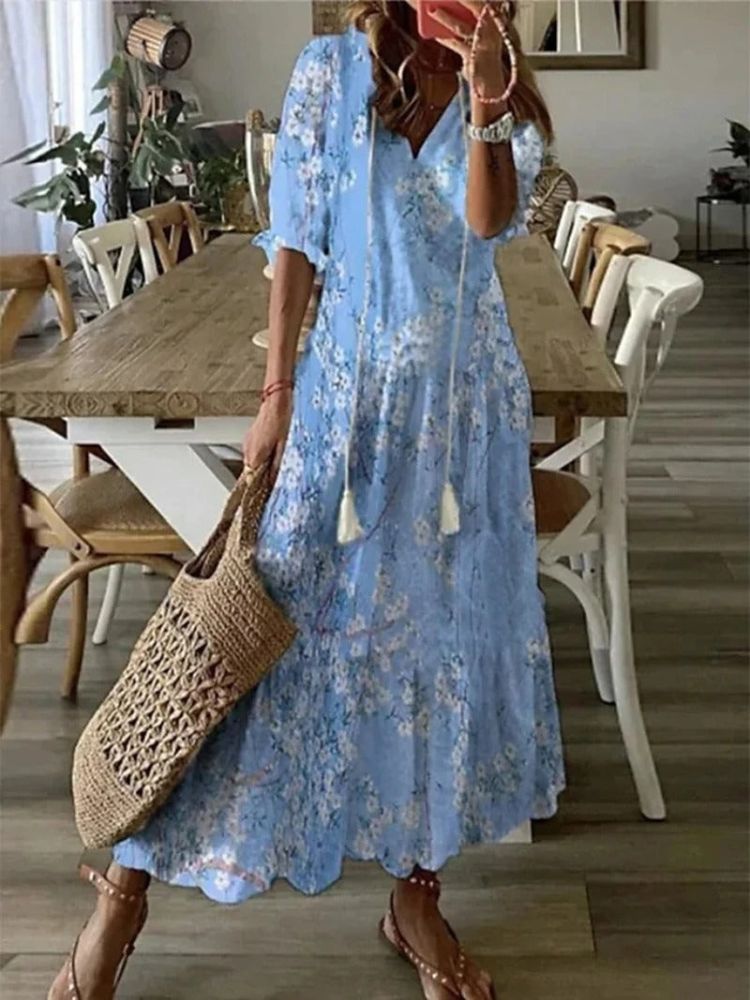 Kleoniki - Elegante abito lungo in velluto con fiori