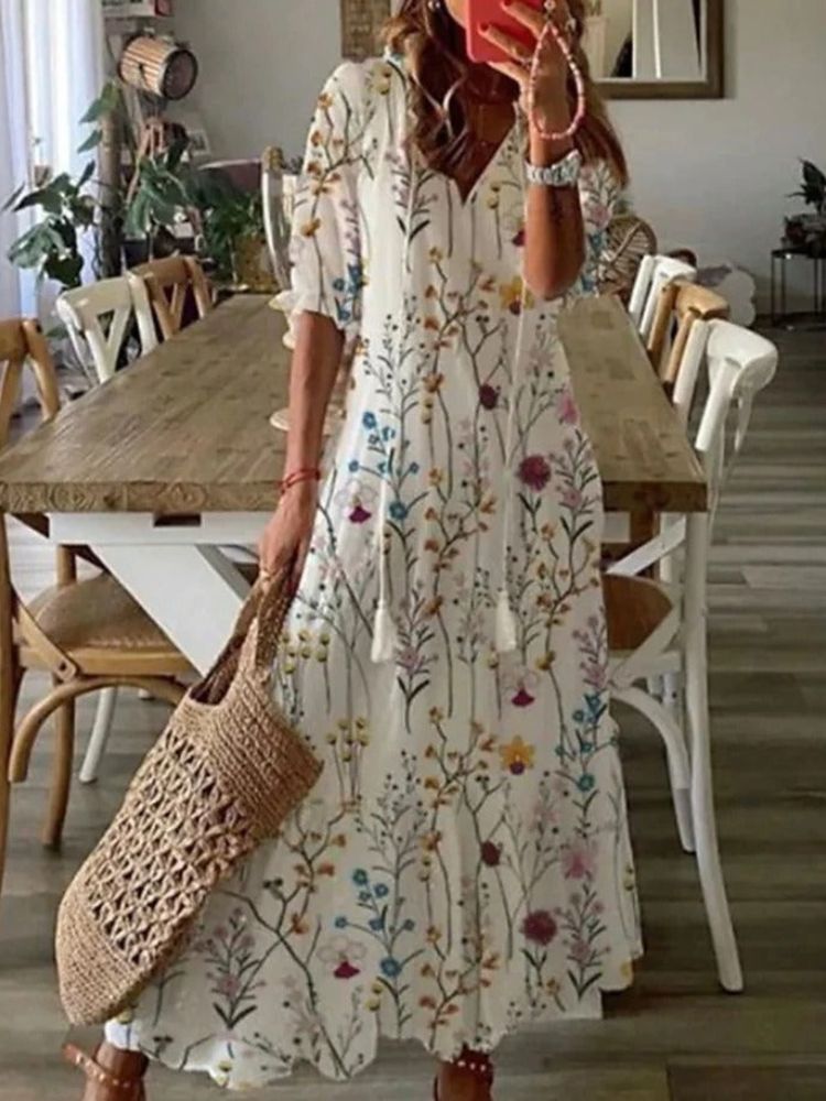 Kleoniki - Elegante abito lungo in velluto con fiori