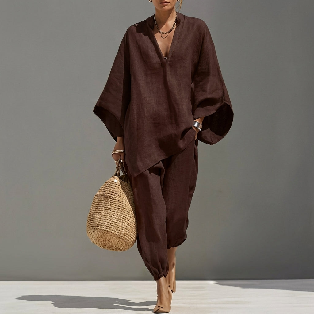 Marina | Completo casual da donna due pezzi con scollo a V