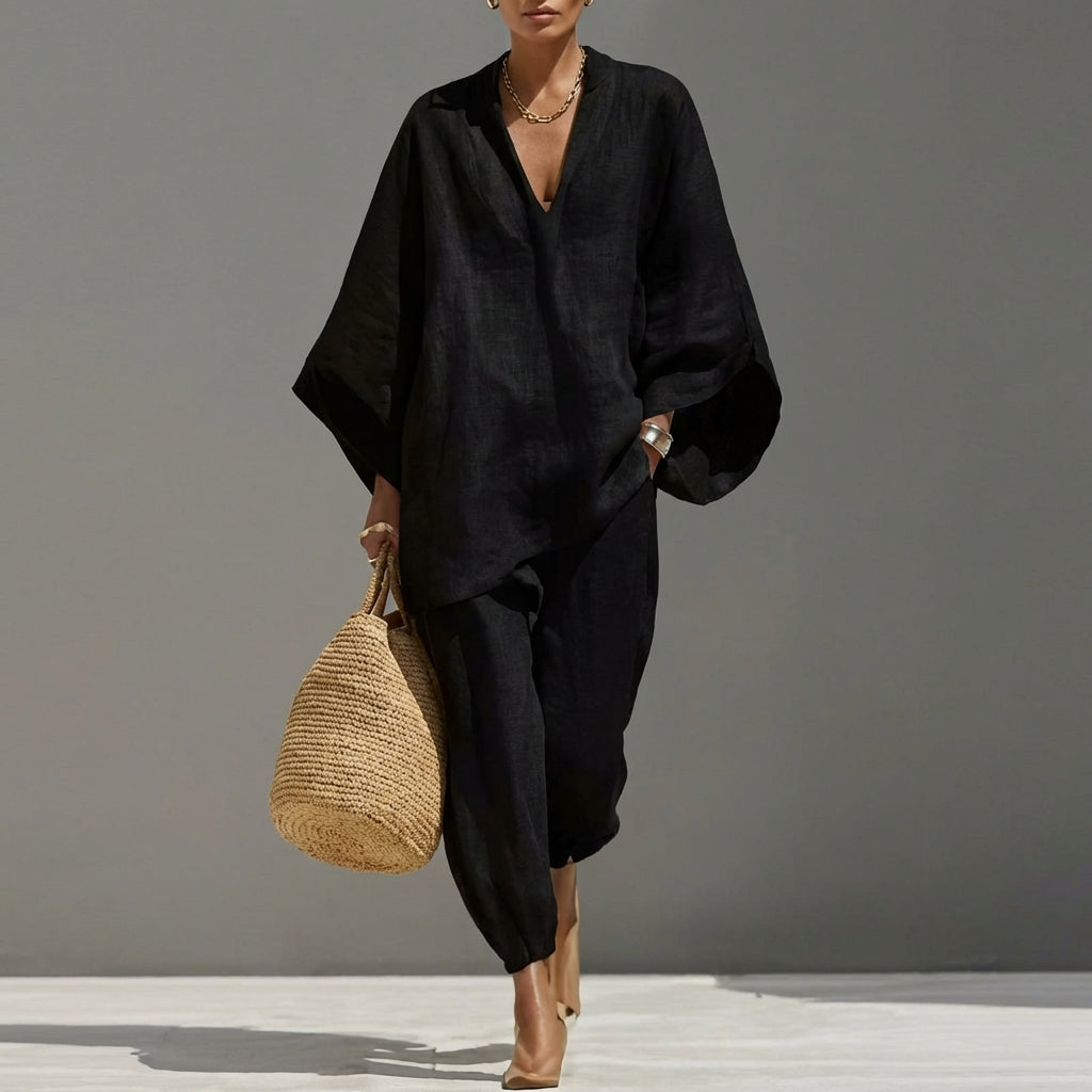 Marina | Completo casual da donna due pezzi con scollo a V