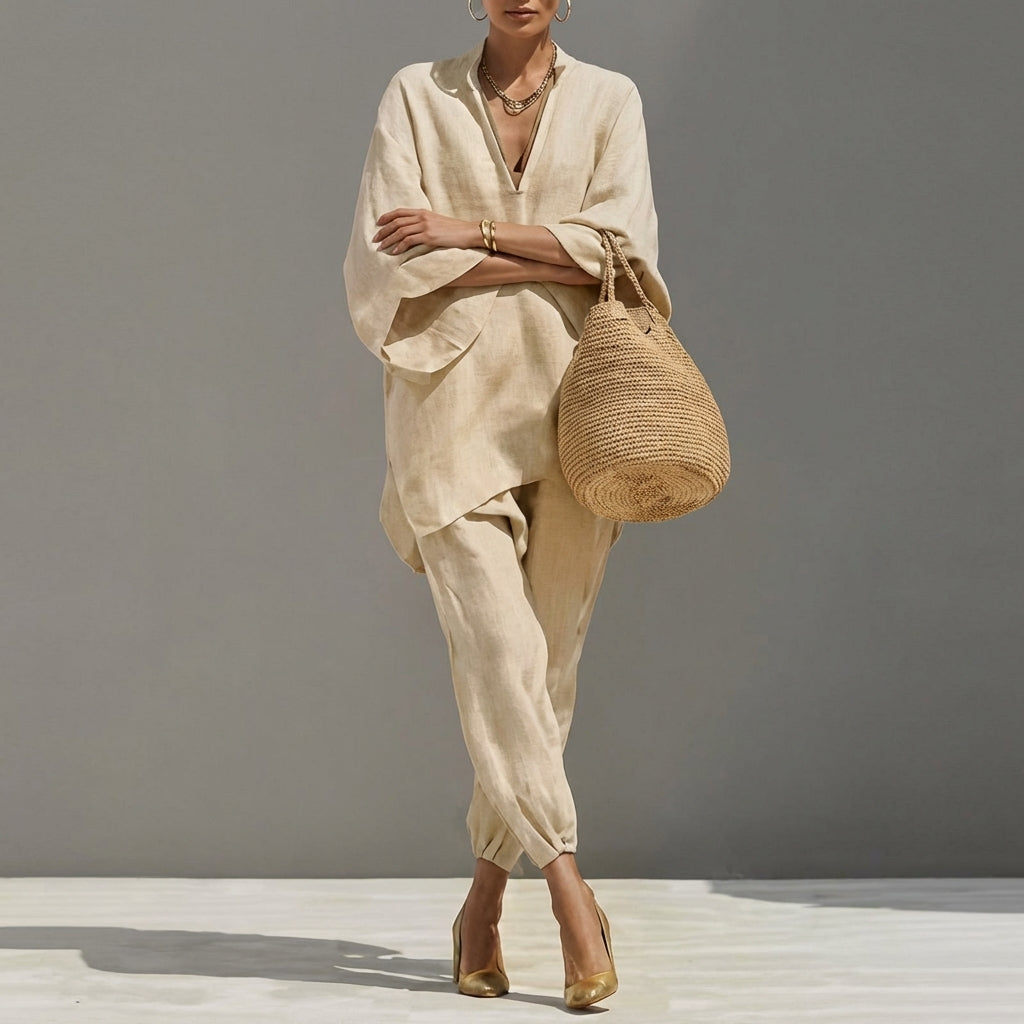 Marina | Completo casual da donna due pezzi con scollo a V