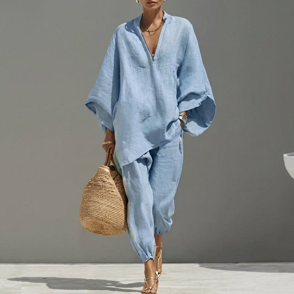 Marina | Completo casual da donna due pezzi con scollo a V