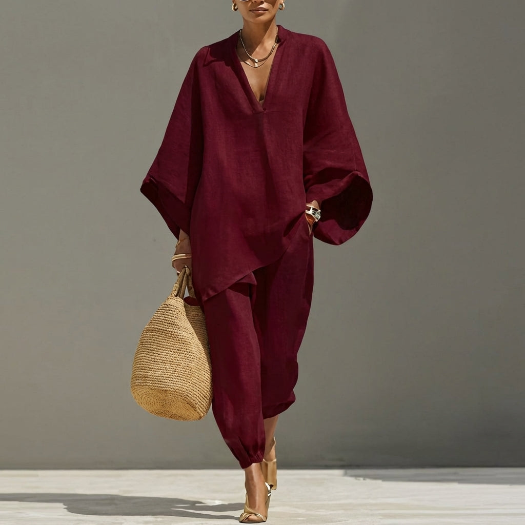 Marina | Completo casual da donna due pezzi con scollo a V