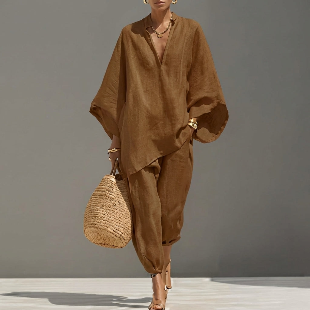 Marina | Completo casual da donna due pezzi con scollo a V