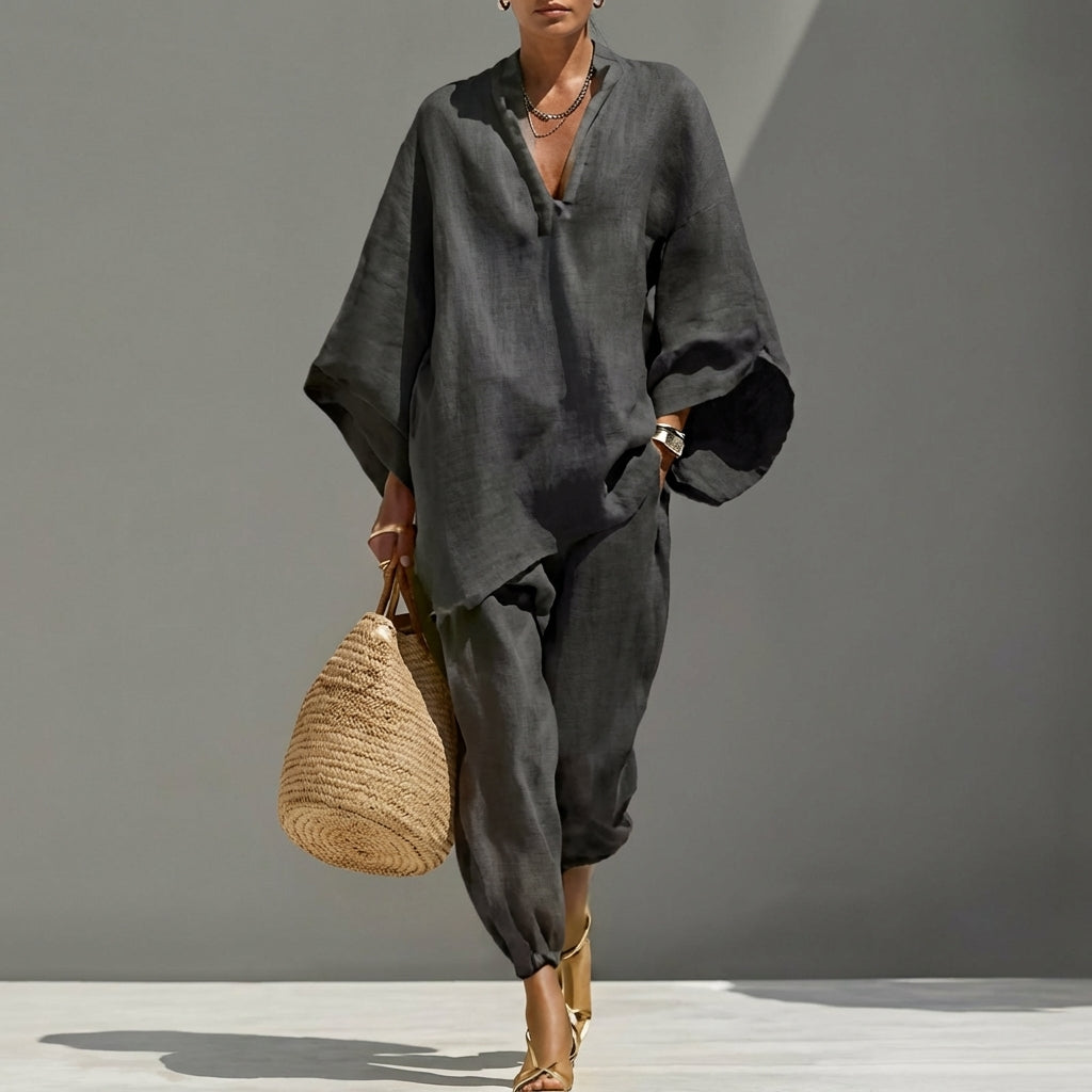 Marina | Completo casual da donna due pezzi con scollo a V
