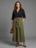 Vera | Completo Due Pezzi Blusa Nera e Gonna Midi Verde Oliva