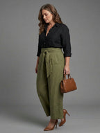 Vera | Completo Due Pezzi Blusa Nera e Gonna Midi Verde Oliva