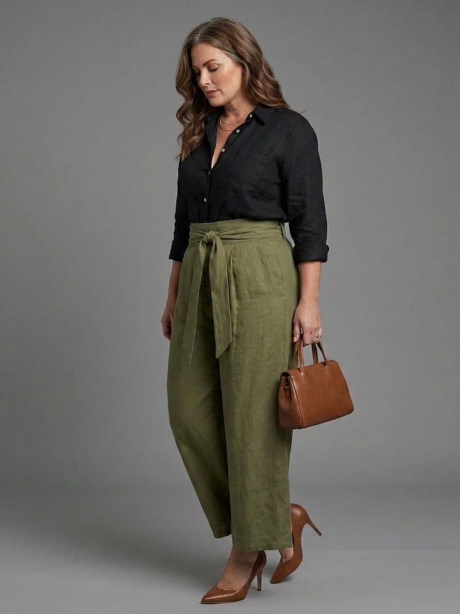 Vera | Completo Due Pezzi Blusa Nera e Gonna Midi Verde Oliva