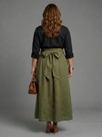 Vera | Completo Due Pezzi Blusa Nera e Gonna Midi Verde Oliva