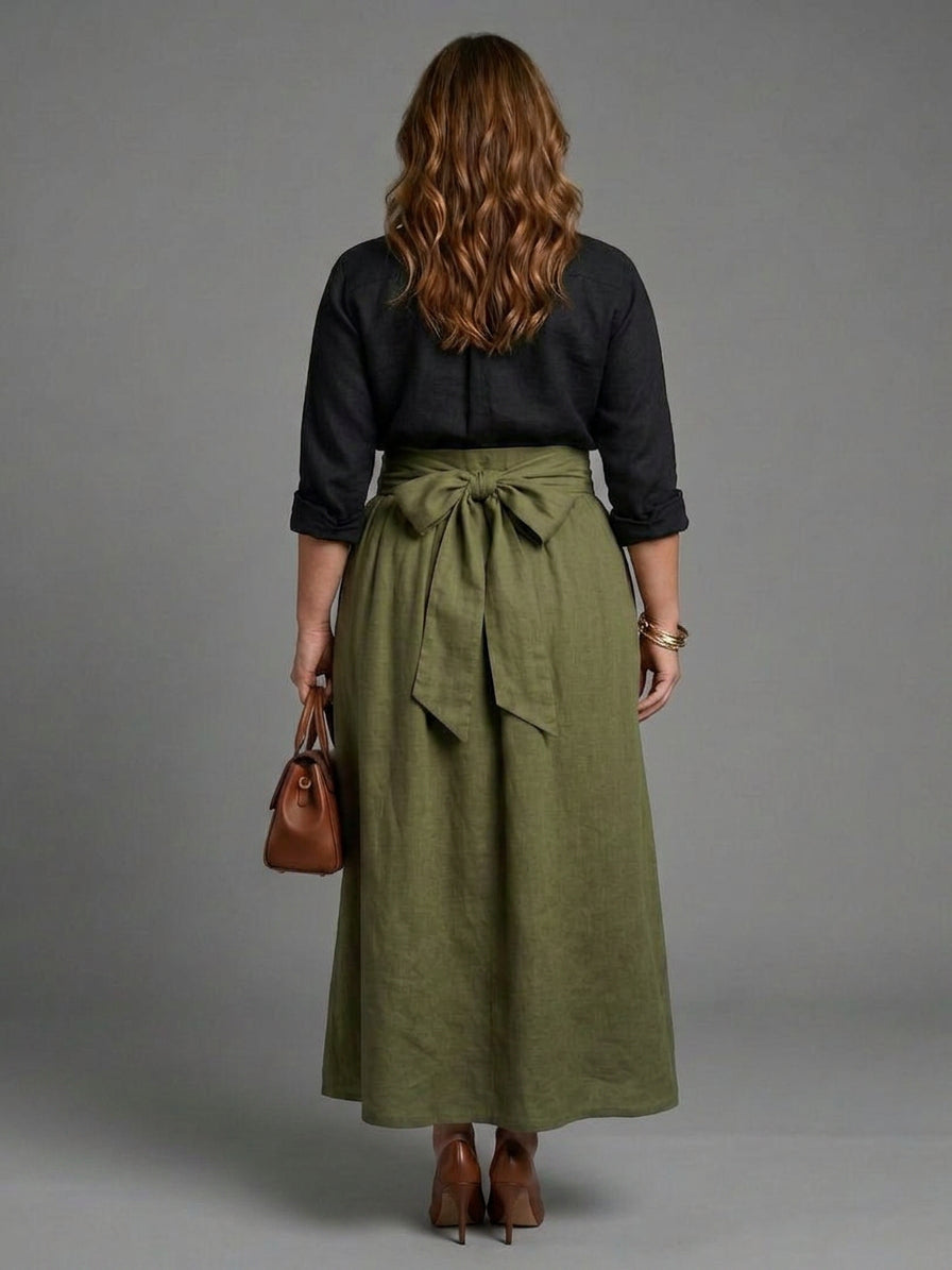 Vera | Completo Due Pezzi Blusa Nera e Gonna Midi Verde Oliva