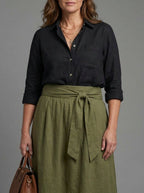 Vera | Completo Due Pezzi Blusa Nera e Gonna Midi Verde Oliva