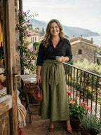 Vera | Completo Due Pezzi Blusa Nera e Gonna Midi Verde Oliva