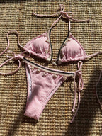 Set bikini due pezzi sexy in pizzo a tinta unita