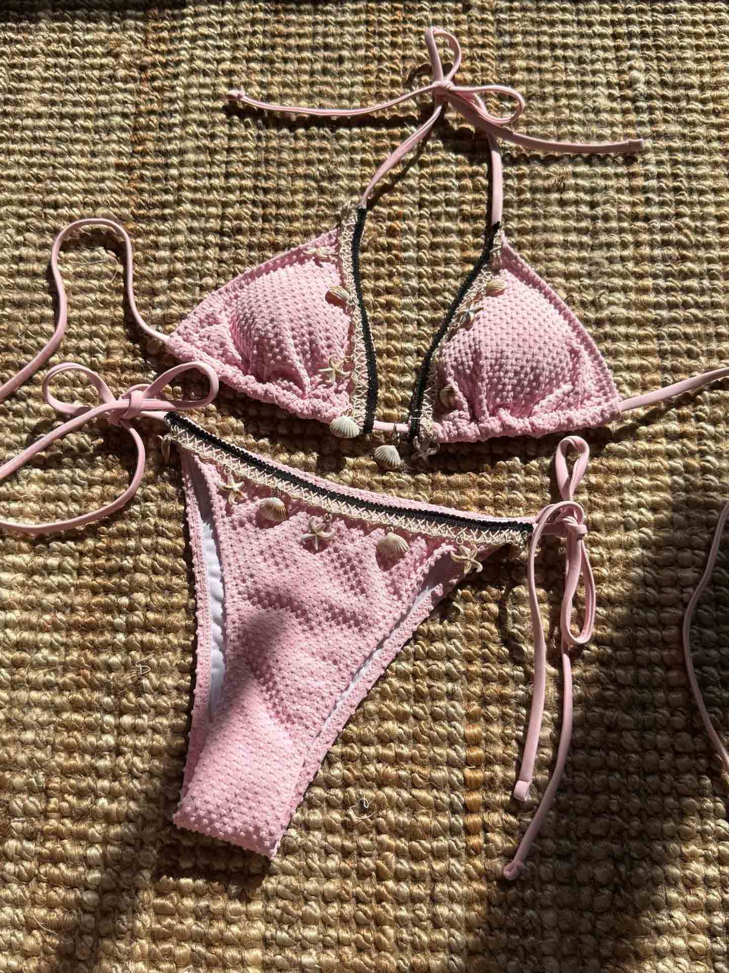 Set bikini due pezzi sexy in pizzo a tinta unita