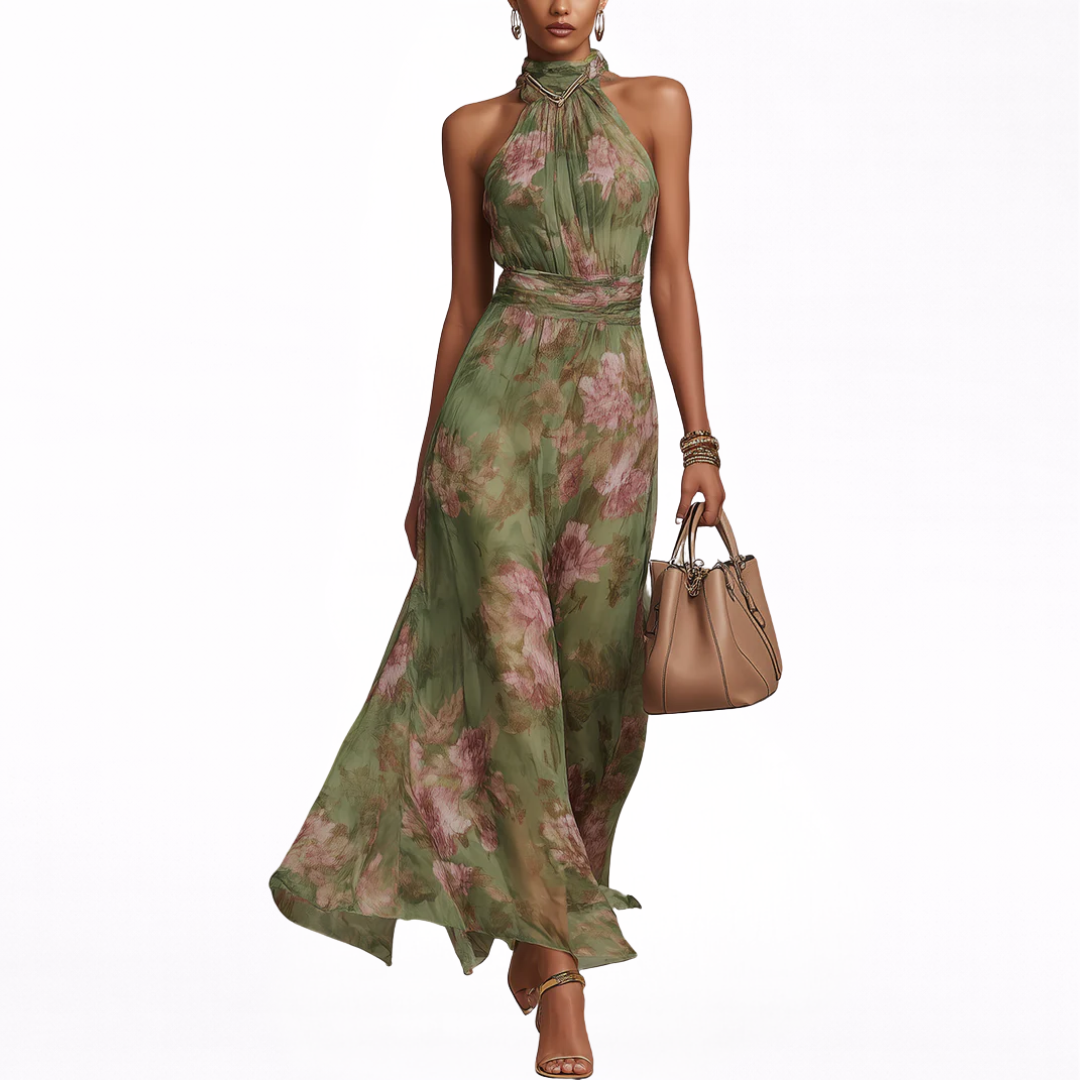 Livia | Abito lungo floreale con scollo all'americana