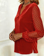 Top a Maniche Lunghe in Velluto con Scollo a V