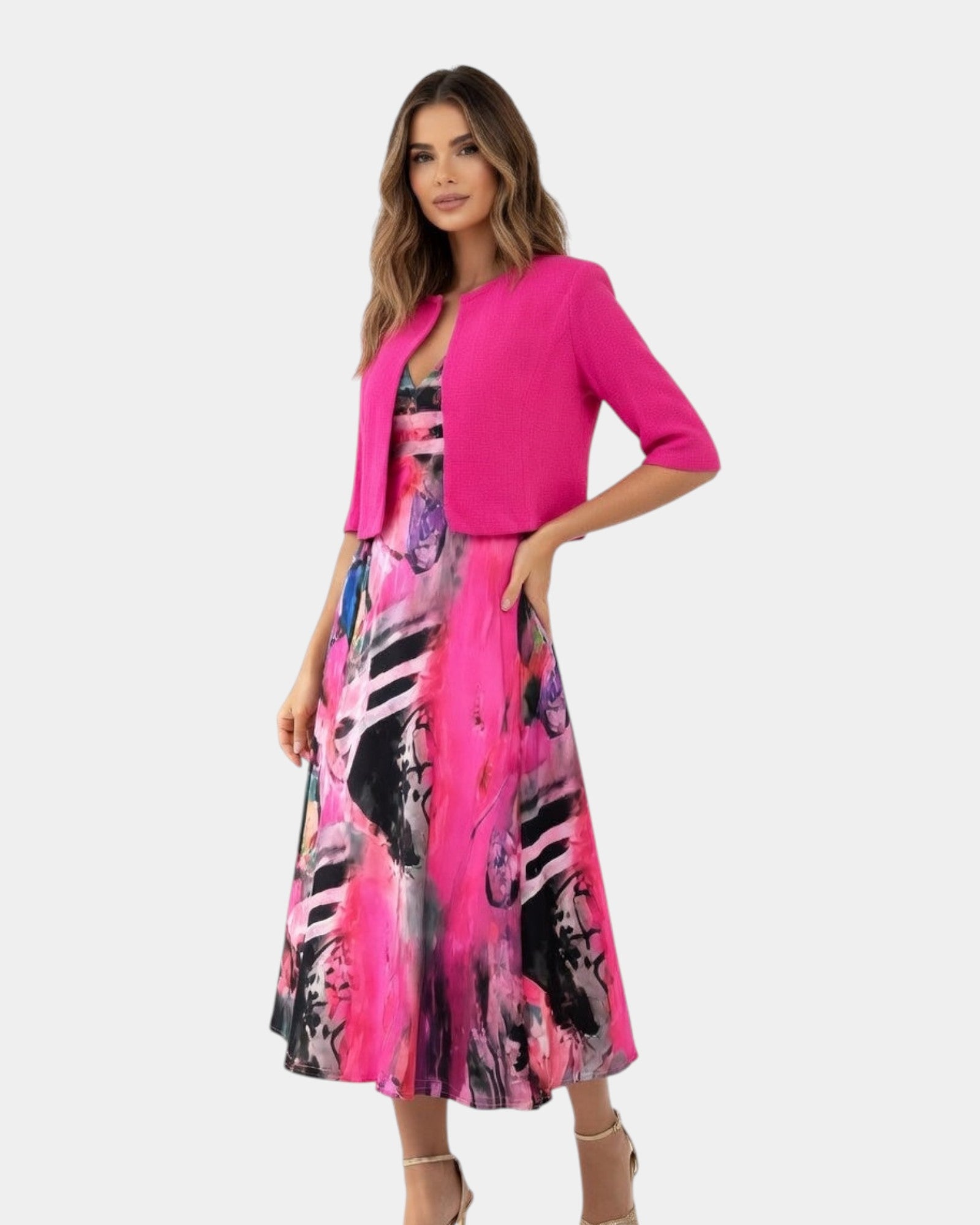 Stacy | Abito midi fluido stampato con giacca coordinata